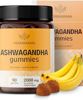 Herbamama Ashwagandha Gummies - 2000Mg Pure Ashwagandha Root With Black Pepper For Calm & Mood Support - Vegan Non-Gmo Calming Supplements For Adults - 90 Pectin-Based Banana-Flavored Chews