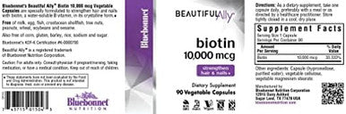 Bluebonnet Nutrition Beautiful Ally Biotin 10000 Mcg Strengthen Hair & Nails Nongmo Vegan Kosher Gluten Soy 90 Vegetable Capsules 90 Servings