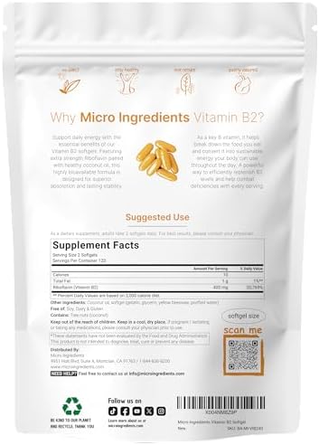 Vitamin B2 Riboflavin 400Mg 240 Softgels With Coconut Oil Highly Bioavailable Extra Strength Vitamin B Energy Supplements Essential B Vitamins For Women and Men NonGmo Gluten