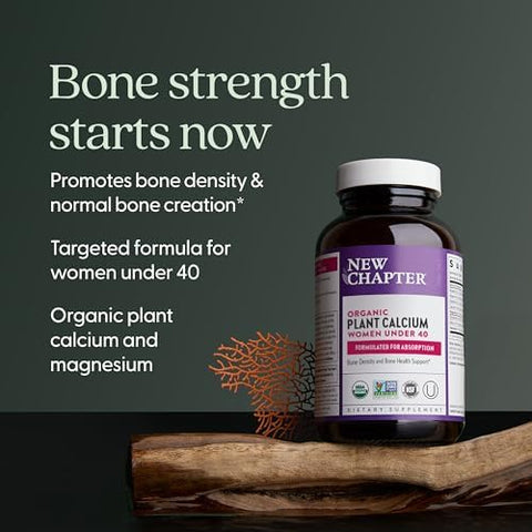 New Chapter Calcium Supplement Organic Plant Calcium for Women Under 40 with Vitamin D3 for Absorption + Vitamin K2 + Magnesium Vegetarian Gluten Free 60 Count