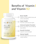 Alaya Naturals Vitamin D3 K2 Supplement 5000 IU D3 50 mcg K1 15 mcg K2 MK7 High Absorption Capsules for Bone and Immune Support NonGMO Vegetarian Capsules 60 Count