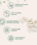 Micro Ingredients Blood Booster Iron Supplement 60 Veggie Capsules 14-In-1 Iron Bisglycinate With Folate Vitamins B C Gentle Formula Without Side Effects Red Blood Cell & Anemia Support