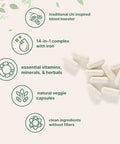 Micro Ingredients Blood Booster Iron Supplement 60 Veggie Capsules 14-In-1 Iron Bisglycinate With Folate Vitamins B C Gentle Formula Without Side Effects Red Blood Cell & Anemia Support