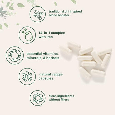 Micro Ingredients Blood Booster Iron Supplement 60 Veggie Capsules 14-In-1 Iron Bisglycinate With Folate Vitamins B C Gentle Formula Without Side Effects Red Blood Cell & Anemia Support