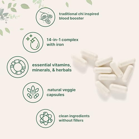 Micro Ingredients Blood Booster Iron Supplement 60 Veggie Capsules 14-In-1 Iron Bisglycinate With Folate Vitamins B C Gentle Formula Without Side Effects Red Blood Cell & Anemia Support