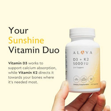 Alaya Naturals Vitamin D3 K2 Supplement 60 Count 5000 Iu
