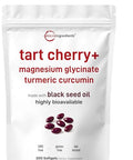Micro Ingredients Tart Cherry With Magnesium Glycinate & 95 Turmeric Curcumin 300 Softgels Highly Bioavailable With Black Seed Oil Carrier Extra Strength Tart Cherry Extract Natural Herbal & Mineral Complex