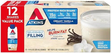 Atkins Creamy Vanilla Protein Shake 15G Protein Low Glycemic 2G Net Carb 1G Sugar Keto Friendly & Strawberry Protein Shake 15G Protein Low Glycemic 2G Net Carb 1G Sugar 12Ct
