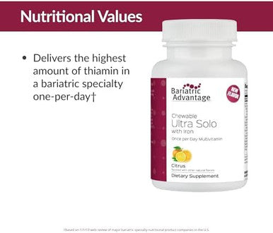 Bariatric Advantage Chewable Ultra Solo With Iron Citrus 30 Count And Calcium Citrate Chewy Bites 500 Mg Assorted Fruit Flavor90 Count