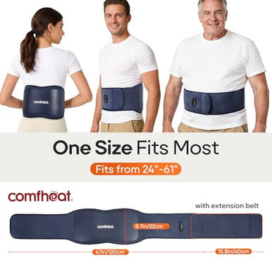 Comfheat Cordless Back Massager With Heat For Pain Relief Deep Tissue Portable Heating Pad For Lower Back & Sciatica Pain 4 Motors Wearable Heat Wrap Belt Battery Powered Extra Large Up To 61"