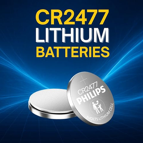 Philips Cr2477 3V Lithium Battery 5-Pack Cr 2477 Battery 10 Year Shelf Life Leak-Proof Design Ideal For Sensors Industrial Use Car Key Fobs Fitness Trackers Monitors Medical Devices
