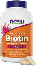 Now Foods Extra Strength Biotin 10000Mcg / 10 Mg 200 Count Hair Skin Nail Supplement For Men And Women B7 Vitamin Vegetarian Vegan Nongmo