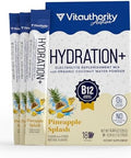 Vitauthority Hydration Electrolyte Powder Packets Blend Magnesium, Calcium, Sodium Potassium Coconut Water + Vitamin C & B12 Sugar-, Vegan, Non-Gmo, Energy & Immune Support 18 Servings Pineapple Flavored