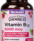 Bluebonnet Nutrition Earth Sweet Vitamin B12 5000 Mcg Chewable Tablets Soy Gluten Kosher Dairy Vegan Raspberry Flavored 60 Chewable Tablets 60 Servings