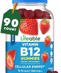 Lifeable Sugar Vitamin B12 Gummies 1000 Mcg Great Tasting B12 Vitamins Gummies Energy Mood And Metabolism Support B 12 Vitamin Gummies For Men Women Adults 90 Gummies