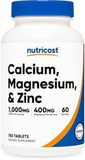 Nutricost Calcium Magnesium & Zinc Tablets 1415 Mg 180 Tablets Vitamin / Mineral Blend Supplement 60 Servings Gluten Nongmo