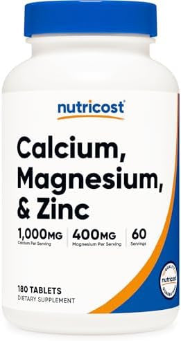 Nutricost Calcium Magnesium & Zinc Tablets 1415 Mg 180 Tablets Vitamin / Mineral Blend Supplement 60 Servings Gluten Nongmo