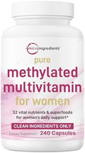 Micro Ingredients Pure Methylated Multivitamin For Women 240 Capsules 32In1 Formula With Vitamin B C D + Iron Methylfolate and More Supports Women S Daily Wellness Filler NonGmo