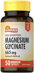 Sundance Magnesium Glycinate Capsules 665 mg 50 Quick Release Pills NonGMO and Gluten Supplement