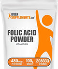 Bulksupplements.Com Folic Acid Powder - Vitamin B9, Folic Acid Supplement - Folic Acid Prenatal Vitamins, Folic Acid 800 Mcg - Gluten Free, 480Mcg Per Serving, 100G (3.5 Oz) (Pack Of 1)