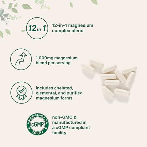 Micro Ingredients 12 In 1 Magnesium Complex 1000 Mg 240 Capsules Magnesium Glycinate Citrate Taurate Malate & More High Absorption Formula For Men & Women Chelated & Purified