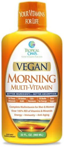 Tropical Oasis - Vegan Morning Liquid Multivitamins, Daily Liquid Vitamins with 74 Trace Minerals, 18 Amino Acids, and 10 Herbs, 32fl oz (960ml, 32 Servings)