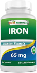 Best Naturals Iron Supplement 65 Mg 240 Tablets Nongmo & Gluten