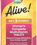 NatureS Way Alive Max3 Potency WomenS Complete Multivitamin Supports Energy Metabolism Heart and Bone Health With BVitamins Including Methylated B12 And Folate 90 Tablets