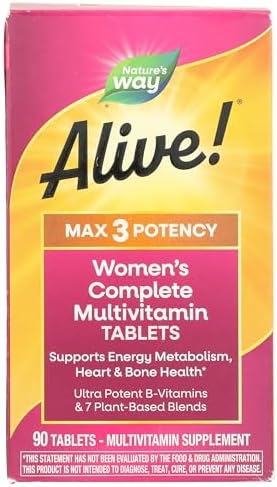 NatureS Way Alive Max3 Potency WomenS Complete Multivitamin Supports Energy Metabolism Heart and Bone Health With BVitamins Including Methylated B12 And Folate 90 Tablets