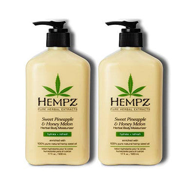 Hempz Sweet Pineapple & Honey Melon Moisturizing Skin Lotion Body Moisturizer With Jojoba Natural Extracts Vitamin A And E 17 Oz 2 Pack Bundle