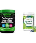 Orgain Collagen Peptides Powder 1Lb & Purely Inspired Organic Green Powder Smoothie Mix Unflavored 24 Servings Joint Hair Skin & Nail Support With Superfoods