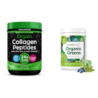 Orgain Collagen Peptides Powder 1Lb & Purely Inspired Organic Green Powder Smoothie Mix Unflavored 24 Servings Joint Hair Skin & Nail Support With Superfoods