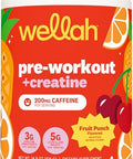 Wellah Pre-Workout Creatine Powder (30 Servings) Fruit Punch - 200Mg Caffeine 3G Creatine Monohydrate 5G Citrulline Malate Pre-Workout With Creatine Supplement