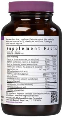 Bluebonnet Nutrition Cellular Active Coenzyme Bcomplex Energy Production & Nerve Support Vegan Kosher Gluten Soy Dairy 100 Vegetable Capsules 100 Servings