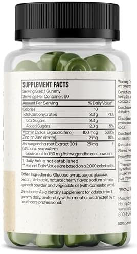 Futurebiotics Ashwagandha Gummies Stress & Mood Support Nongmo 60 Vegan Cherry Flavored Gummies