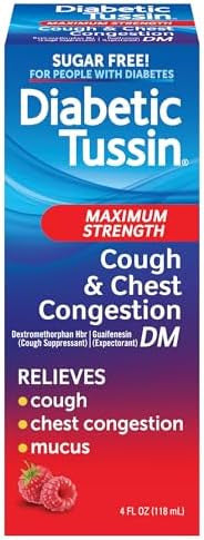 Diabetic Tussin Dm Maximum Strength Cough Medicine For Adults People With Diabetes " No Sugar Dyes Sodium Fructose Or Alcohol " Berry Flavored Cough Syrup 4 Fl Oz Pack Of 3