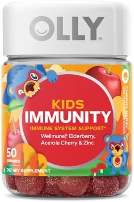 Olly Kids Chillax Magnesium Gummies Plus LTheanine Lemon Balm and Kids Immunity Gummy Immune Support Wellmune Elderberry Vitamin C Zinc Chewable Supplement Cherry 50 Count