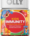 Olly Kids Immunity Gummy Immune Support Wellmune Elderberry Vitamin C Zinc Chewable Supplement Cherry 50 Count and Gummy Active Immunity+Elderberry 45 Gummies (1 Pack) Berry Flavor