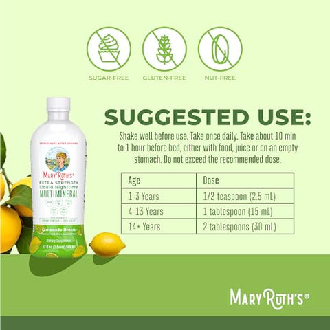 Maryruth'S Maryruth Organics Extra Strength Nighttime Liquid Multimineral Sugar Free Calm Magnesium Citrate No Melatonin Calcium Magnesium Zinc Muscle Relaxation Lemonade Flavor Vegan 32 Serving
