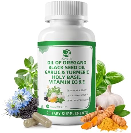 Lukaree Organic Oil Of Oregano Capsules With Black Seed Oil Garlic Turmeric Holy Basil Vitamin D3 E & Black Pepper For Better Absorption " Immune Digestive & Respiratory " Vegan Nongmo 6 Month Supply