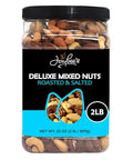 Mixed Nuts Deluxe - Roasted & Salted | 32 oz Reusable Container | Healthy Gourmet Variety Snack Mix with Cashews, Almonds, Brazil Nuts, Pecans, Hazelnuts (No Peanuts) Holiday Gifts | Keto, Vegan Friendly, Healthy Nut Mix | Jaybee's