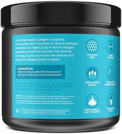 Wellpath Re Multi Collagen Protein Powder For Women Hair Nails Skin Hydrolyzed Grass-Fed Bovine Marine & Chicken Sources Collagen Peptides Types I Ii Iii V X 11 Oz 40 Servings