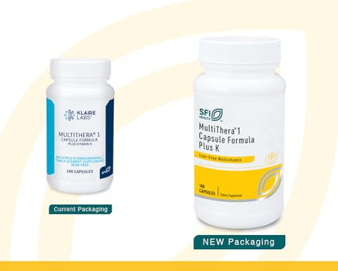 Klaire Labs Sfi Health Multithera 1 Plus K Iron-Free Multivitamin & Multimineral Capsule Formula With Vitamin K1 & K2 - High Potency With Active Folate No Iron (180 Capsules)