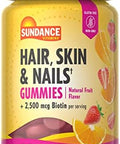 Sundance Hair Skin And Nails Gummies With Biotin 2500 Mcg 80 Count Fruit Flavor Vitamin Vegan Nongmo & Gluten Supplement