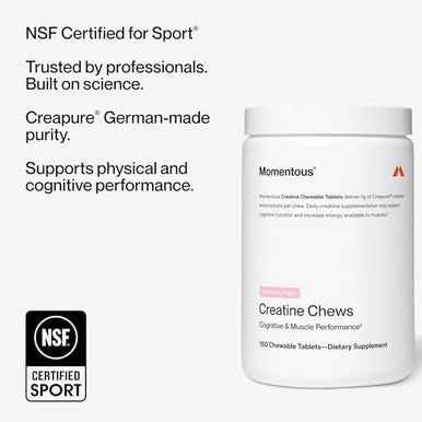 Momentous Creatine Chews - Creatine Monohydrate - Supports Strength Lean Muscle & Recovery for Men & Women - NSF Certified for Sport - 150 Chewable Tablets