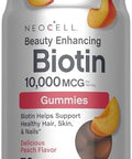 Neocell Biotin 10000Mcg Gummies 72 Count Beauty Enhancing Supplement Hair Skin And Nails Peach Flavor