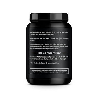 Active Stacks Beef Protein Powder Vanilla - Dairy Free With Natural Collagen For Keto Paleo Bone Broth & Low Carb Diets 2 Pound