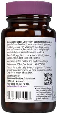 Bluebonnet Nutrition Super Quercetin Vegetable Capsules Vitamin C Formula Best For Seasonal & Immune Support Non Gmo Gluten Soy Milk Kosher 60 Vegetable Capsules