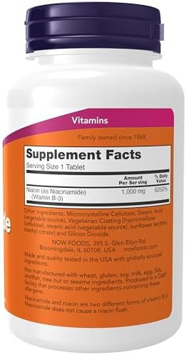 Now Foods Supplements, Niacinamide (Vitamin B-3) 1000 Mg, Energy Production, 90 Tablets, White, Off-White