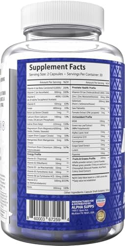 Alpha Supps Vites Men'S Multivitamin, Complete Daily Supplement With Fruits, Veggies, Energy, Immune & Prostate Support - Daily Whole Food Vitamins With Antioxidants And Digestive Enzymes